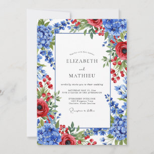 Convites Casamento de Inverno Vibrante Vermelho Azul