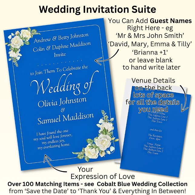 Convites Casamento de Invitation Cobalt Blue & White Roses (Criador carregado)