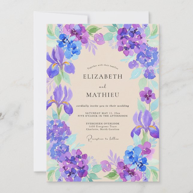 Convites Casamento de Íris de Eucalipto Violeta Alvinho (Frente)