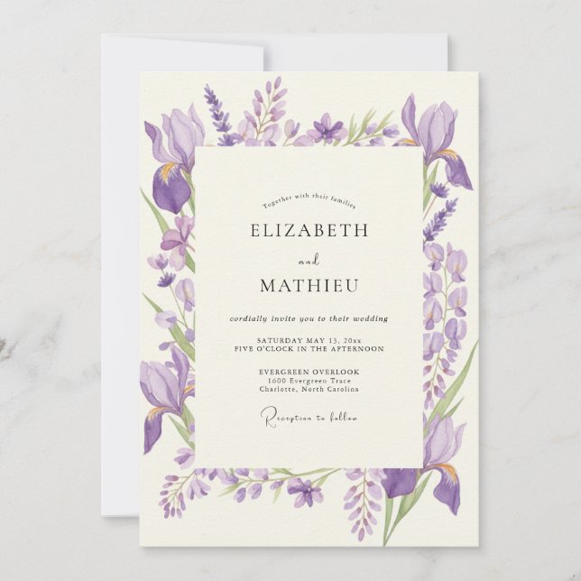 Convites Casamento de Íris Violeta Eucalipto Âmbar (Frente)