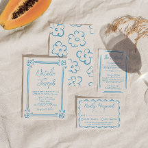 Casamento de Itália Desenhado Manuscrito-Azul-Medi