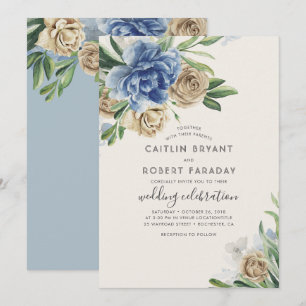 Convites Casamento de Ivory e Dusty Blue Floral Country
