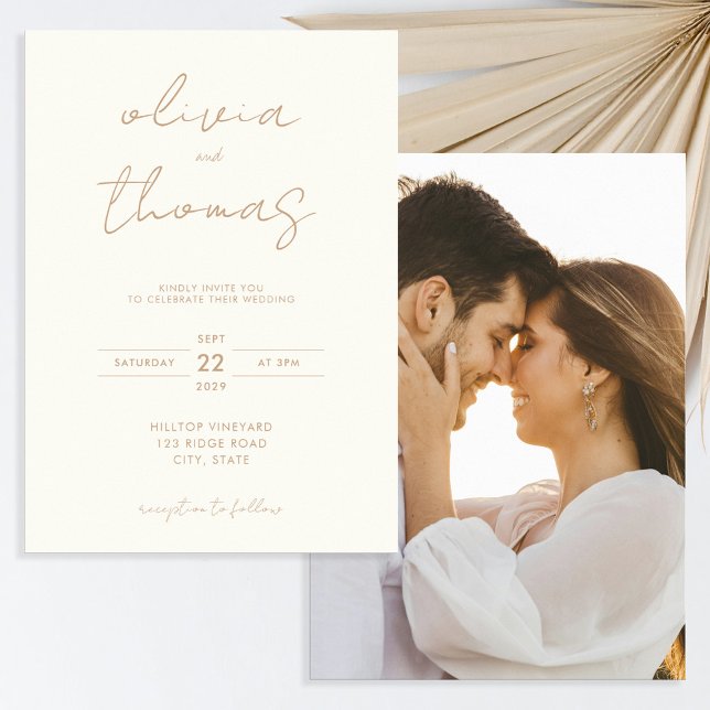 Convites Casamento de Ivory Tan Moderno Minimalista (Criador carregado)