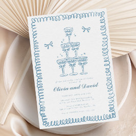 Convites Casamento de Janto de ensaio azul francês desenhad
