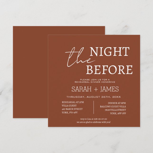 Convites Casamento de Janto de ensaio de Terracotta minimal (Frente/Verso)