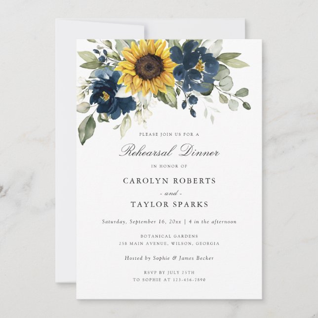 Convites Casamento de Janto de Ensaios Azuis com Marinho de (Frente)