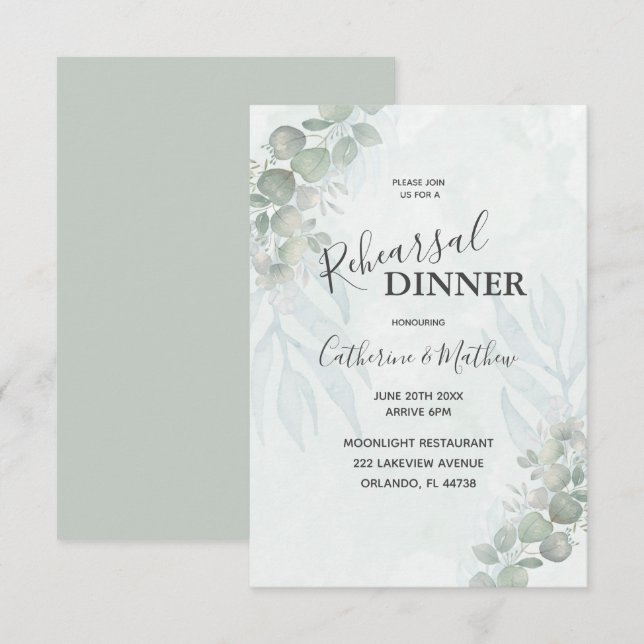 Convites Casamento de Janto Rustic Eucalyptus Green (Frente/Verso)
