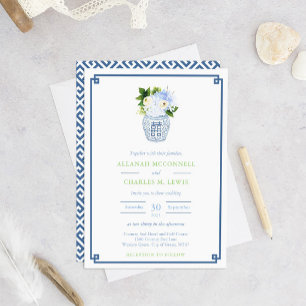 Convites Casamento de Jar Ginger Azul e Verde Chinoiserie