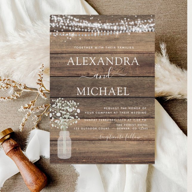 Convites Casamento de Jar Respiração do Bebê da Farmhouse R (Criador carregado)