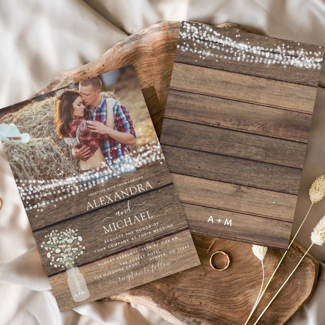 Convites Casamento de Jar Respiração do Bebê da Farmhouse R (Criador carregado)