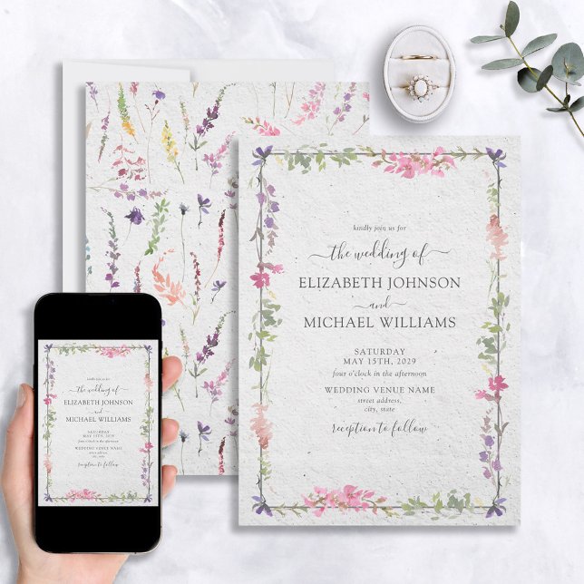 Convites Casamento de Jardim Aquático de Flores Selvagens E (Criador carregado)