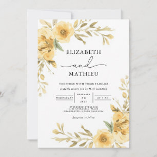 Convites Casamento de Jardim Botânico Floral Amarelo Elegan