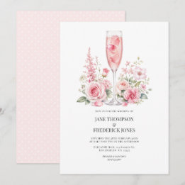 Convites Casamento de Jardim Champagne Elegante com Rosa