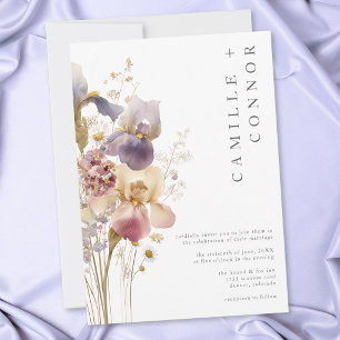 Convites Casamento de Jardim com Aquarela de Íris Roxa Eleg