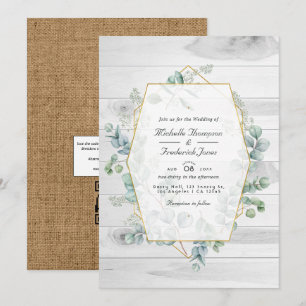 Convites Casamento de Jardim com Código QR Eucalipto Geomét