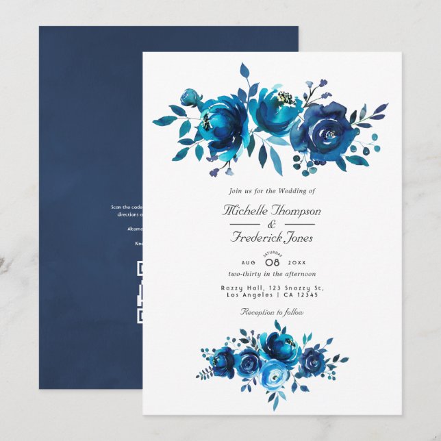 Convites Casamento de Jardim com Código QR para RSVP Floral (Frente/Verso)