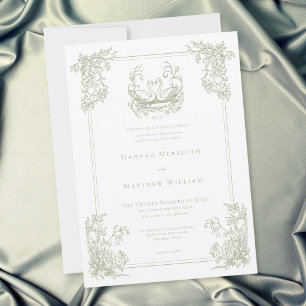 Convites Casamento de Jardim com Crista de Cisne Verde Eleg