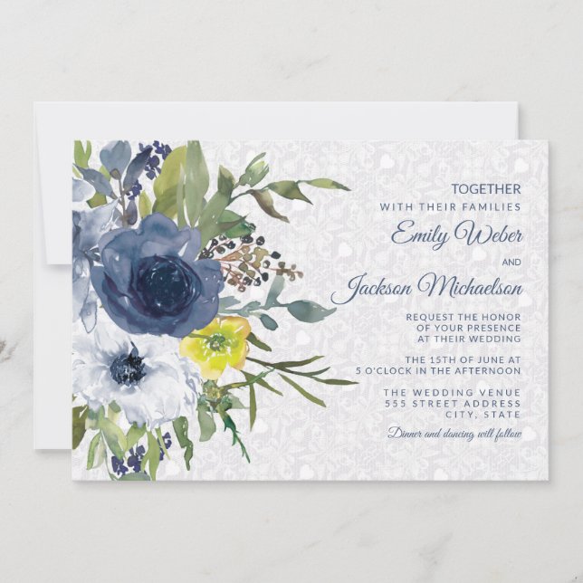 Convites Casamento de Jardim com Floral e Renda Naval Amare (Frente)
