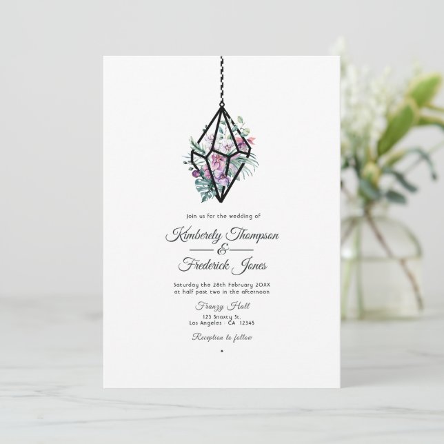 Convites Casamento de Jardim com Terrário Floral Pastel (Em pé/Frente)