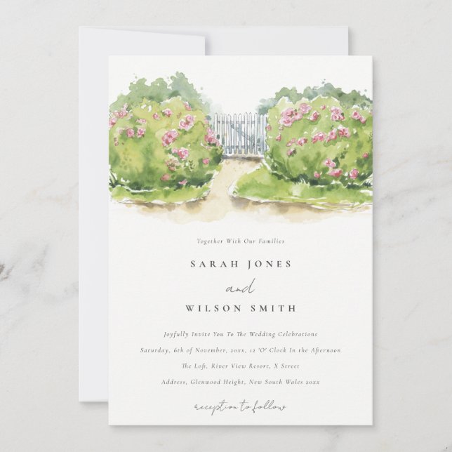Convites Casamento de Jardim de Algodão de Aquarela Pastel  (Frente)