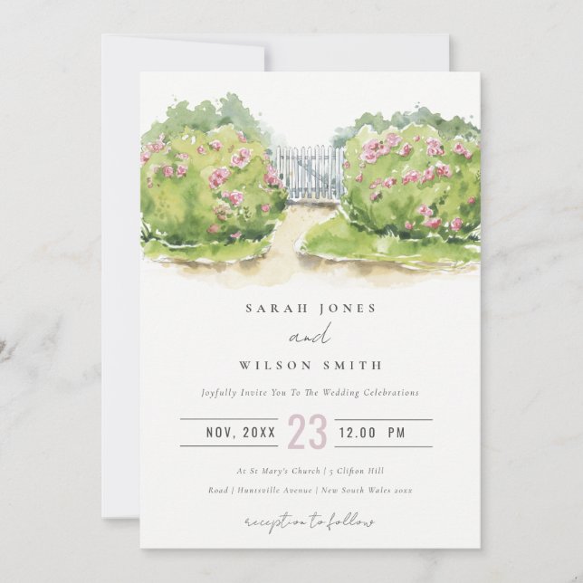 Convites Casamento de Jardim de Algodão de Aquarela Pastel  (Frente)