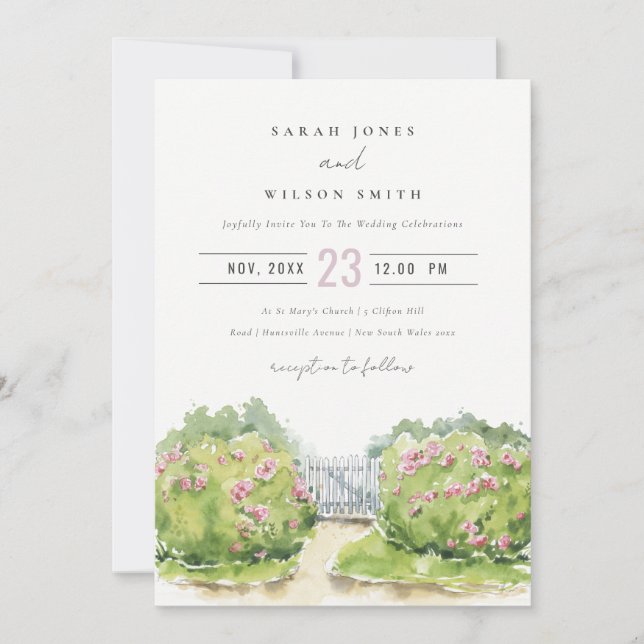 Convites Casamento de Jardim de Algodão de Aquarela Pastel  (Frente)