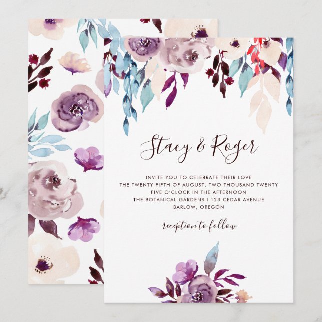 Convites Casamento de Jardim de Aquarela (Frente/Verso)