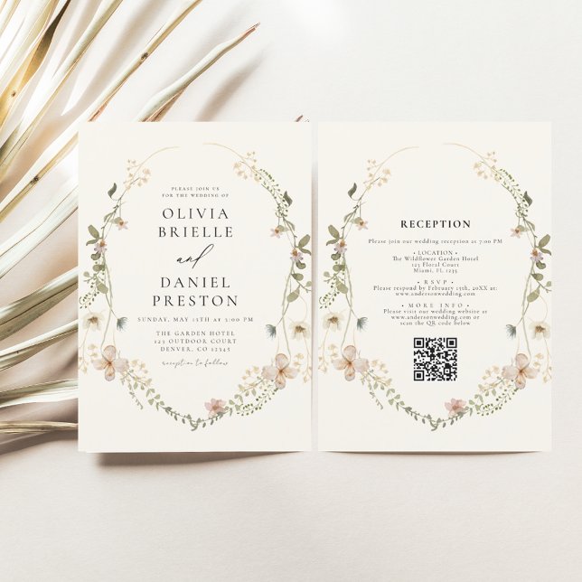 Convites Casamento de Jardim de Código QR de Todos em Um Fl (Criador carregado)
