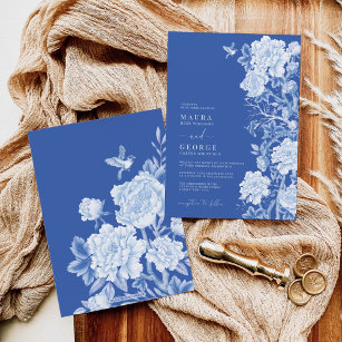 Convites Casamento de Jardim de Flores Chic Delft Blue Chin