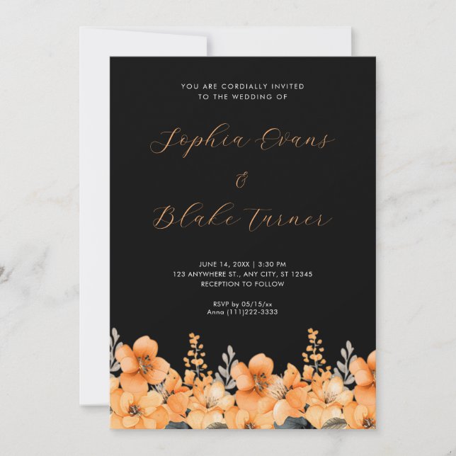 Convites Casamento de Jardim de Flores Silvestres Laranja M (Frente)