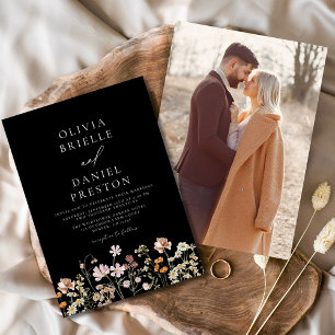 Convites Casamento de Jardim de Fotos Brancas Negra de Boho