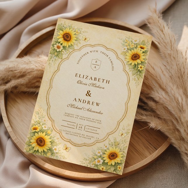 Convites Casamento de Jardim de Girassóis Vintage (Criador carregado)