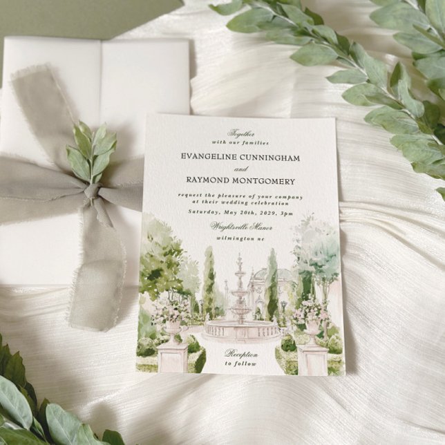Convites Casamento de Jardim de Manor de Aquarela Elegante (Criador carregado)