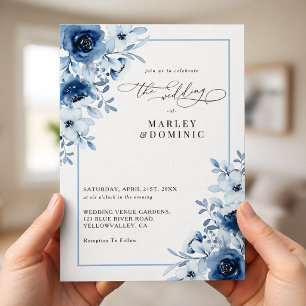 Convites Casamento de Jardim de Primavera Floral Azul Empoe