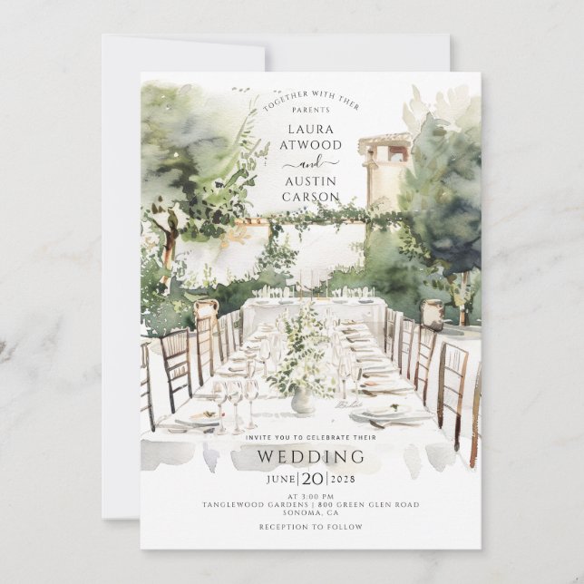 Convites Casamento de Jardim de Verão em Aquarela (Frente)