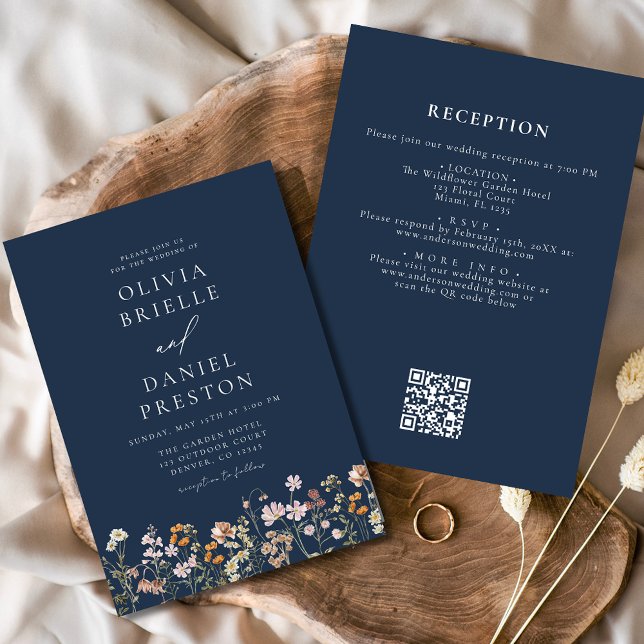 Convites Casamento de Jardim do Código QR do marinho Blue W (Criador carregado)