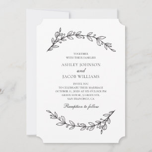 Convites Casamento de jardim elegante. Botânica branca e ne