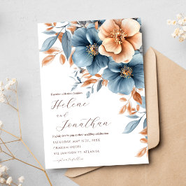 Convites Casamento de Jardim Elegante Dusty Blue Terracotta