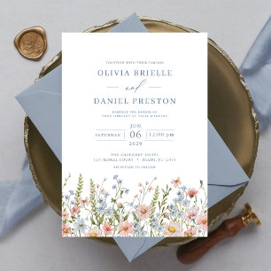 Convites Casamento de Jardim Elegante Rosa-Rosa-Blush Azul-