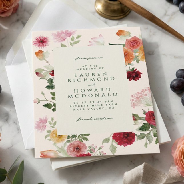 Convites Casamento de Jardim em Tons de Verde Musgo com Flo (Criador carregado)