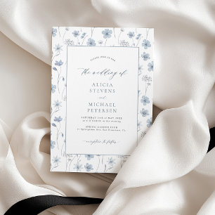 Convites Casamento de jardim floral azul empoeirado e elega