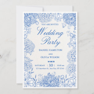 Convites Casamento de Jardim Floral Azul Poético e Elegante