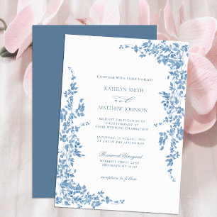 Convites Casamento de Jardim Floral Clássico Dusty Blue Vin