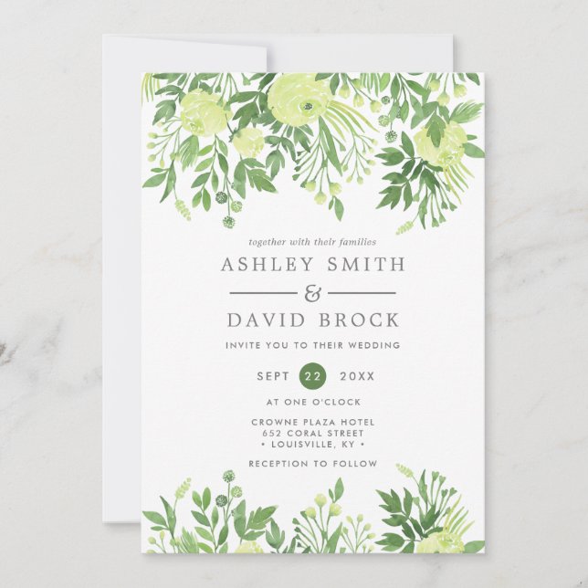 Convites Casamento de Jardim Floral com Aquarela (Frente)