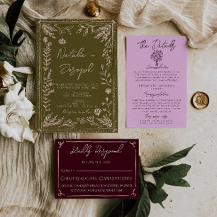 Convites Casamento de Jardim Floral de Campinas Desenhado à