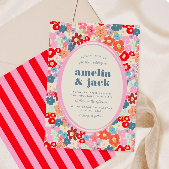 Convites Casamento de Jardim Floral de Joy Bold Bright (Blooming Joy Bold Bright Floral Garden Wedding Invitation)