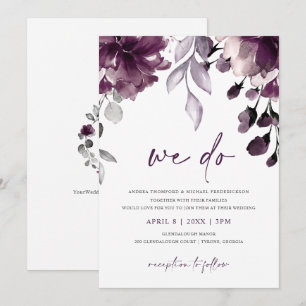 Convites Casamento de Jardim Floral de Plum Watercolor Roxo
