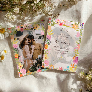 Convites Casamento de jardim floral de verão com foto de no