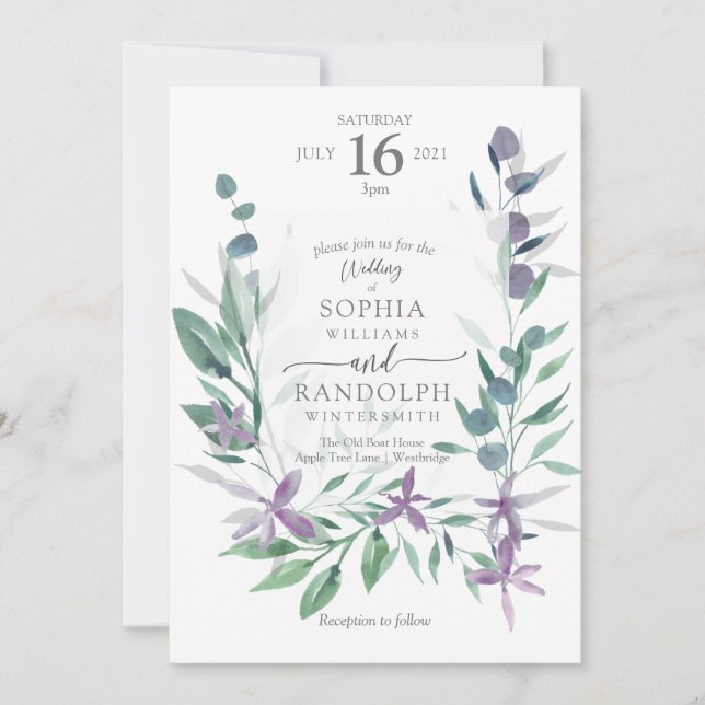 Convites Casamento de Jardim Floral Dusty Purple Invita (Frente)