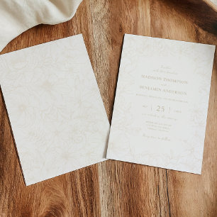 Convites Casamento de Jardim Floral Marfim Simples e Elegan
